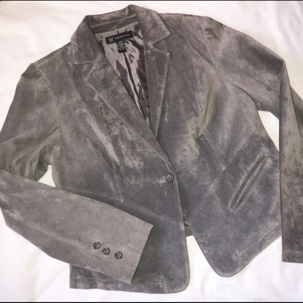 I.N.C. Misses Gray Suede Single Breasted Jacket